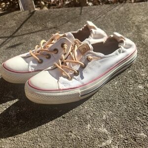 WOMENS Converse White Canvas Sneakers with Tan Laces Sz 9